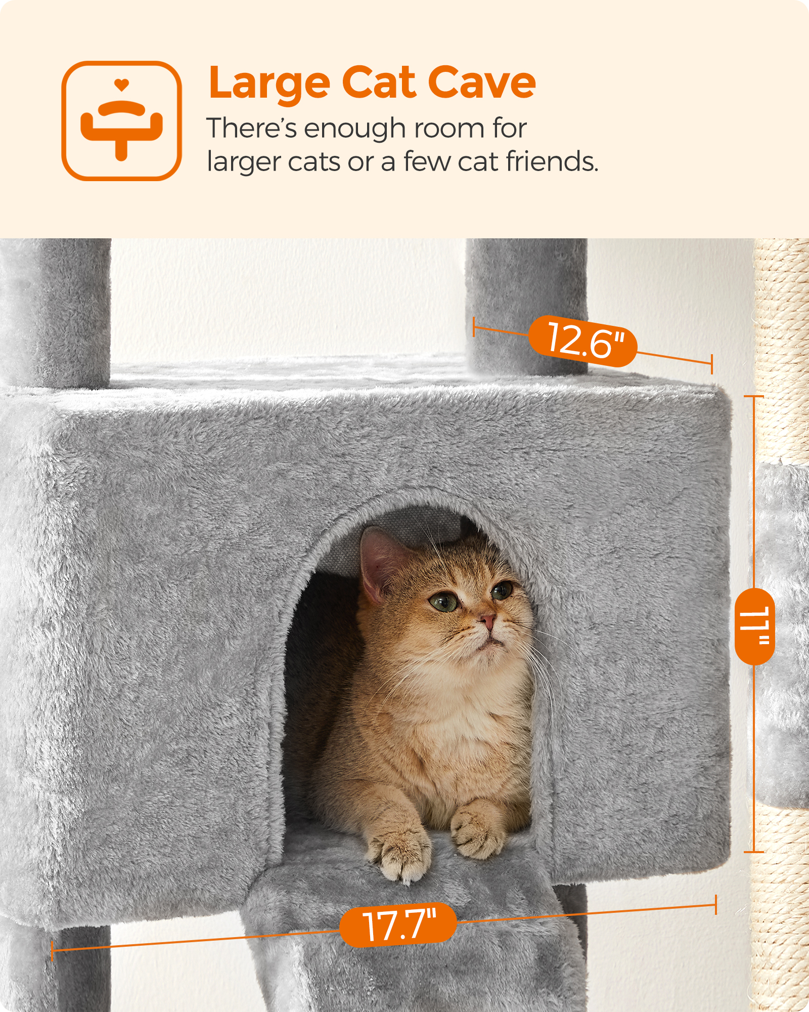 Foto 6 pulgar | Cat Tree Feandrea Mpct161w01 Gris Claro 143 Cm Con Hamaca