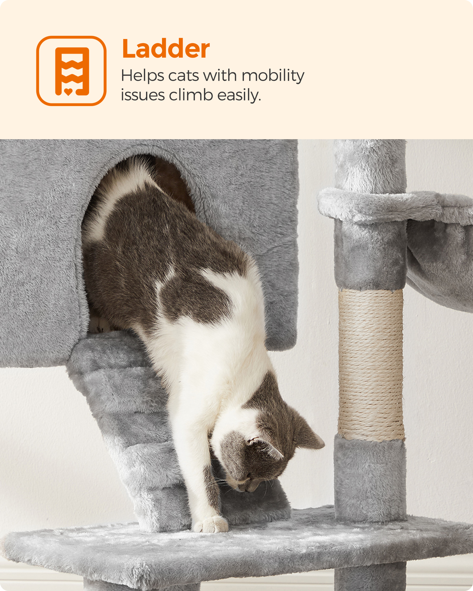 Foto 7 pulgar | Cat Tree Feandrea Mpct161w01 Gris Claro 143 Cm Con Hamaca