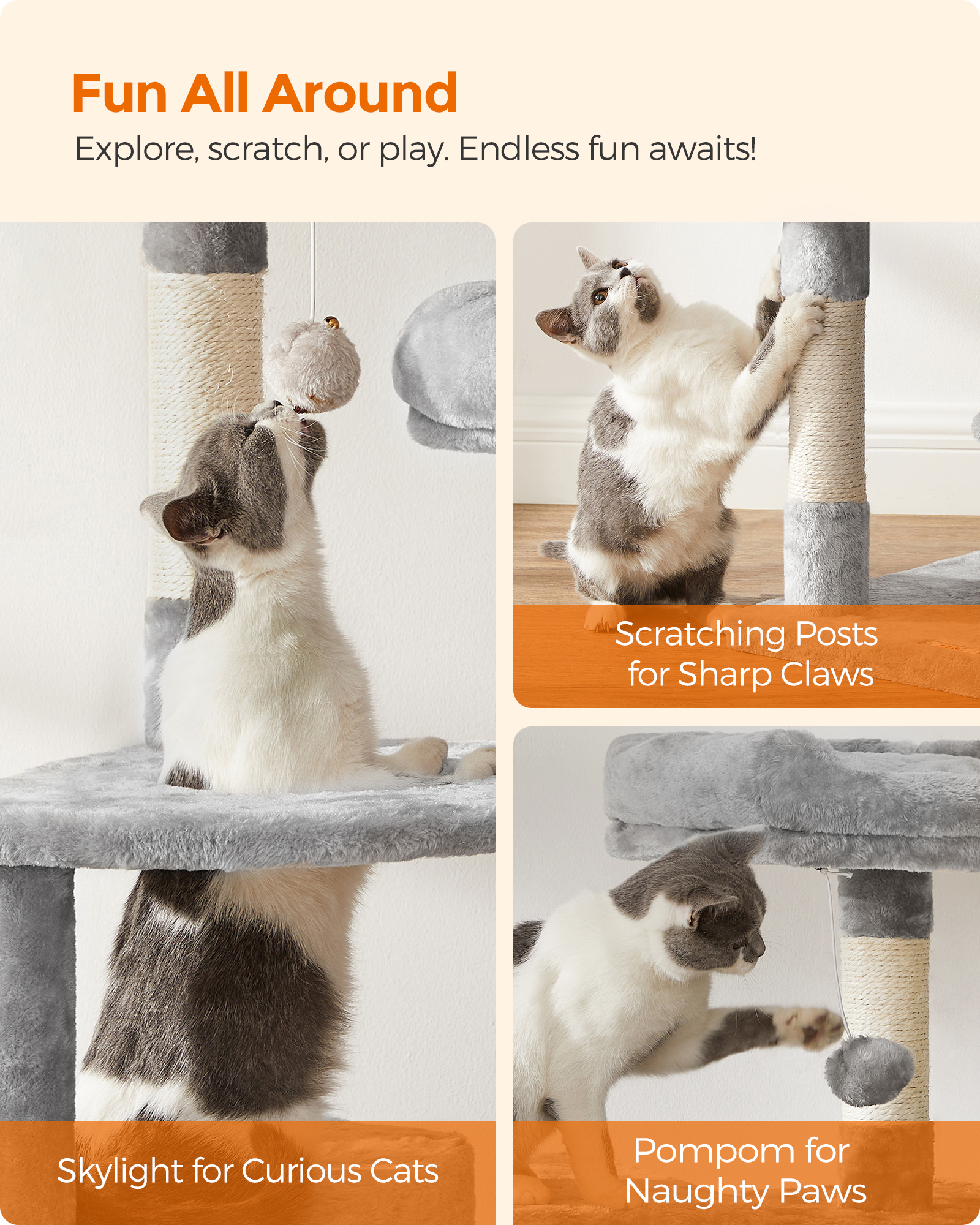 Foto 9 pulgar | Cat Tree Feandrea Mpct161w01 Gris Claro 143 Cm Con Hamaca