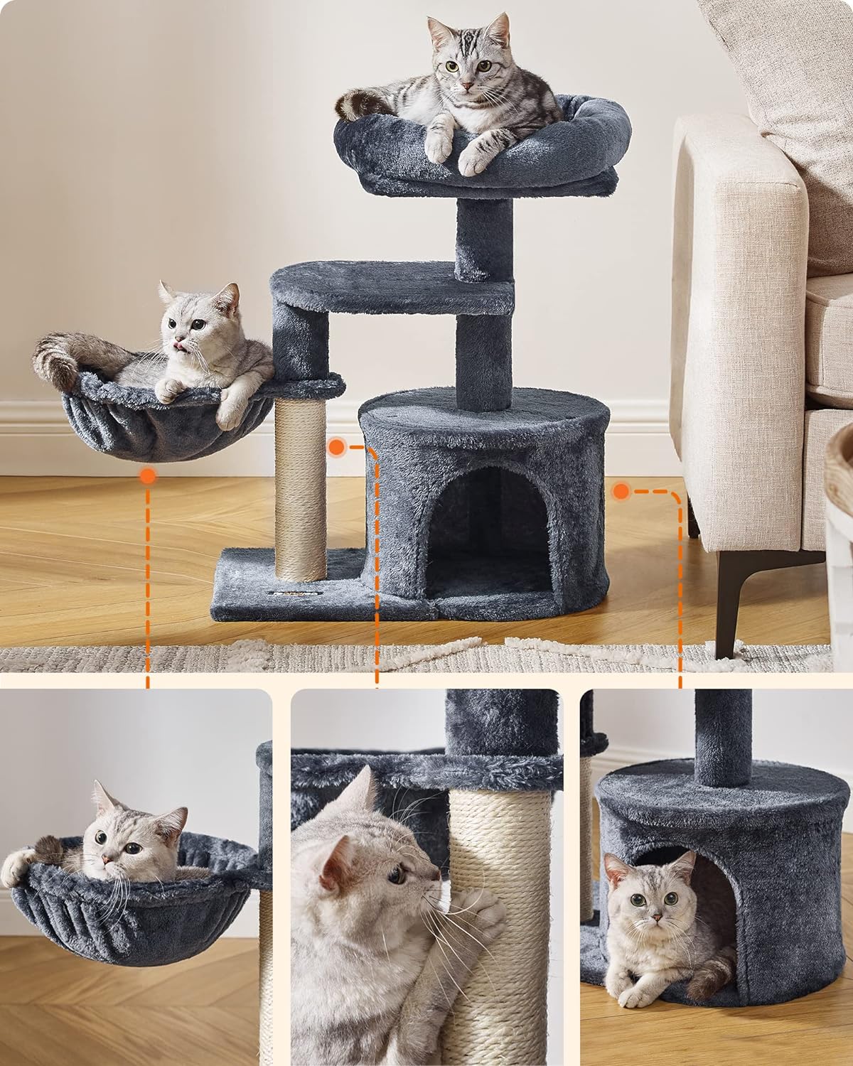 Foto 3 pulgar | Torre Para Gatos Cat Tree Feandrea, Tamaño Pequeño, Con Rascador, Color Gris