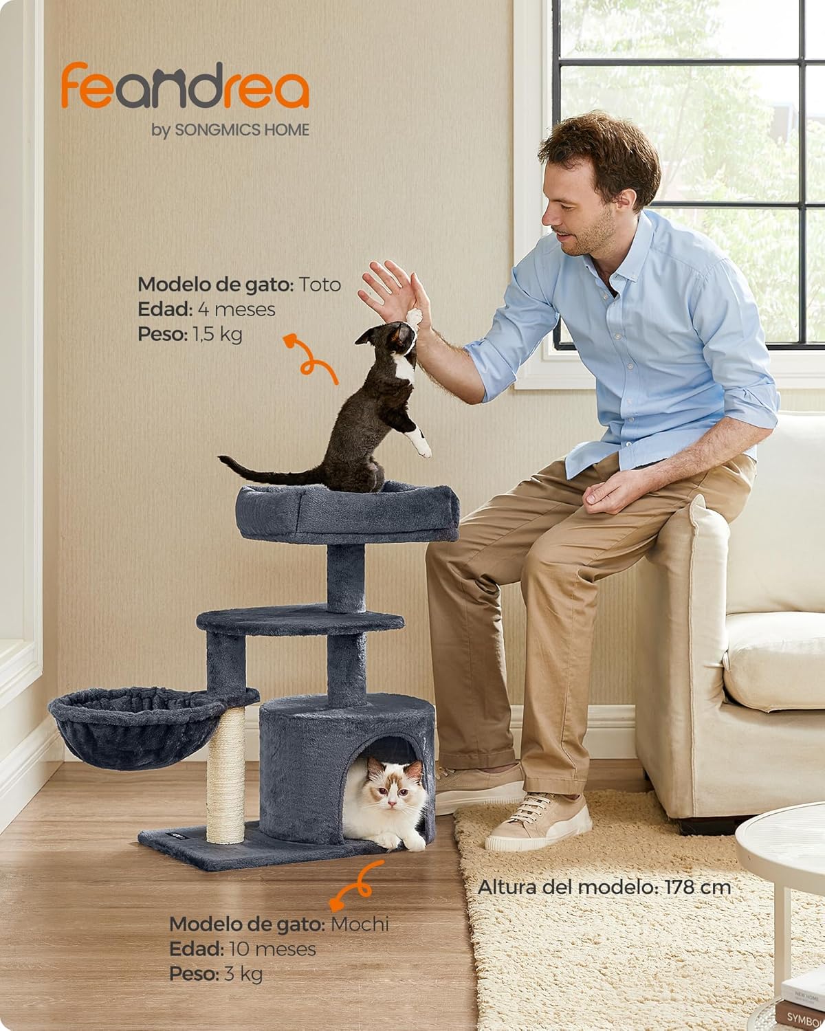 Foto 6 pulgar | Torre Para Gatos Cat Tree Feandrea, Tamaño Pequeño, Con Rascador, Color Gris