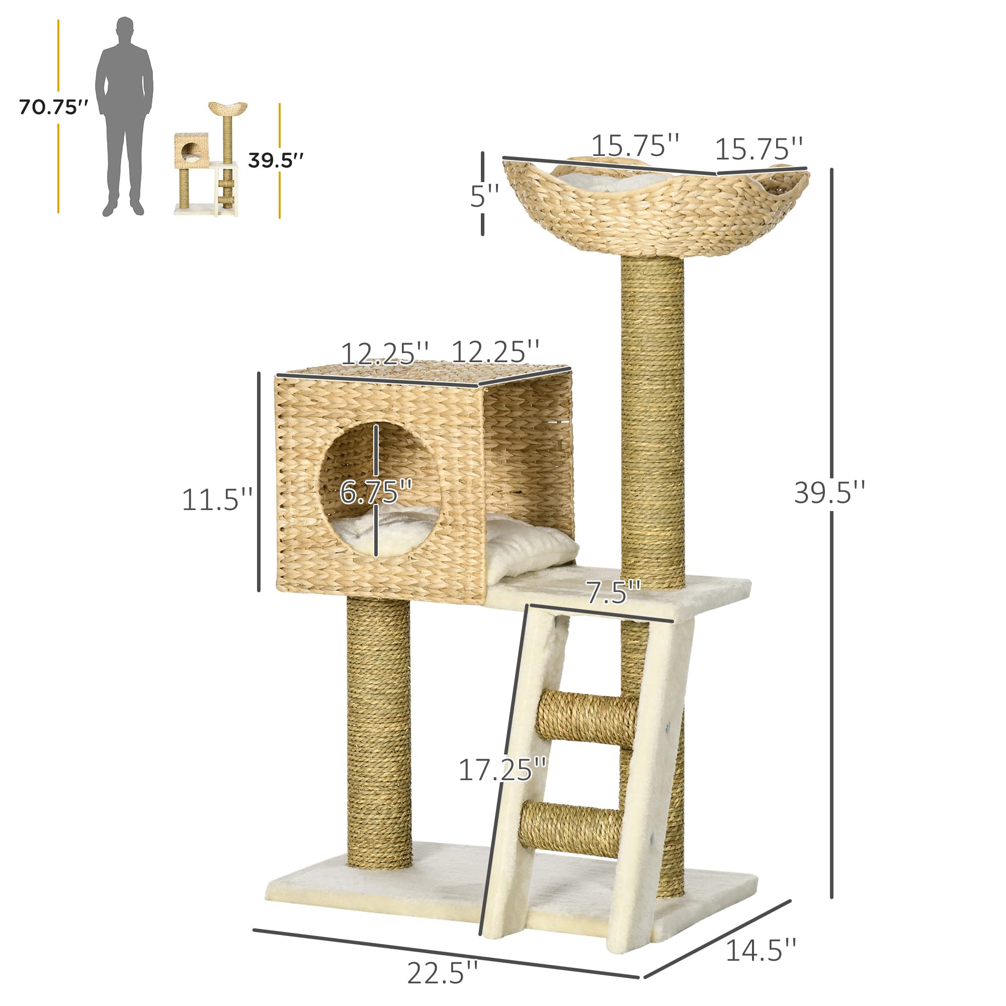 Foto 4 pulgar | Tejido De Totora Con Forma De Pawhut Para Gatos, Con Cama Para Gatos, Para Interior C - Venta Internacional.