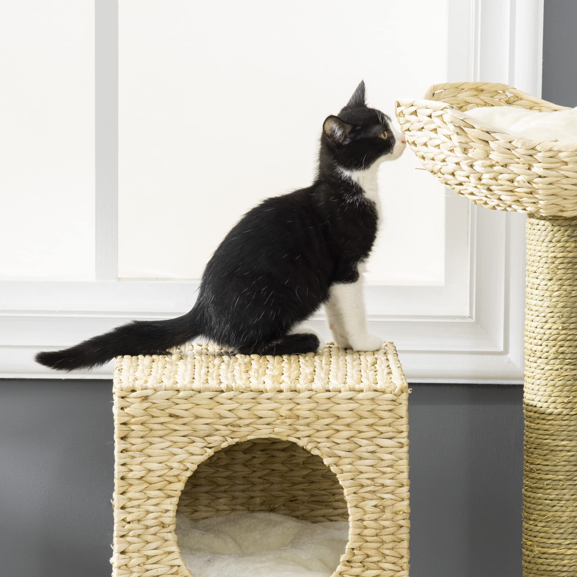 Foto 7 | Tejido De Totora Con Forma De Pawhut Para Gatos, Con Cama Para Gatos, Para Interior C - Venta Internacional.