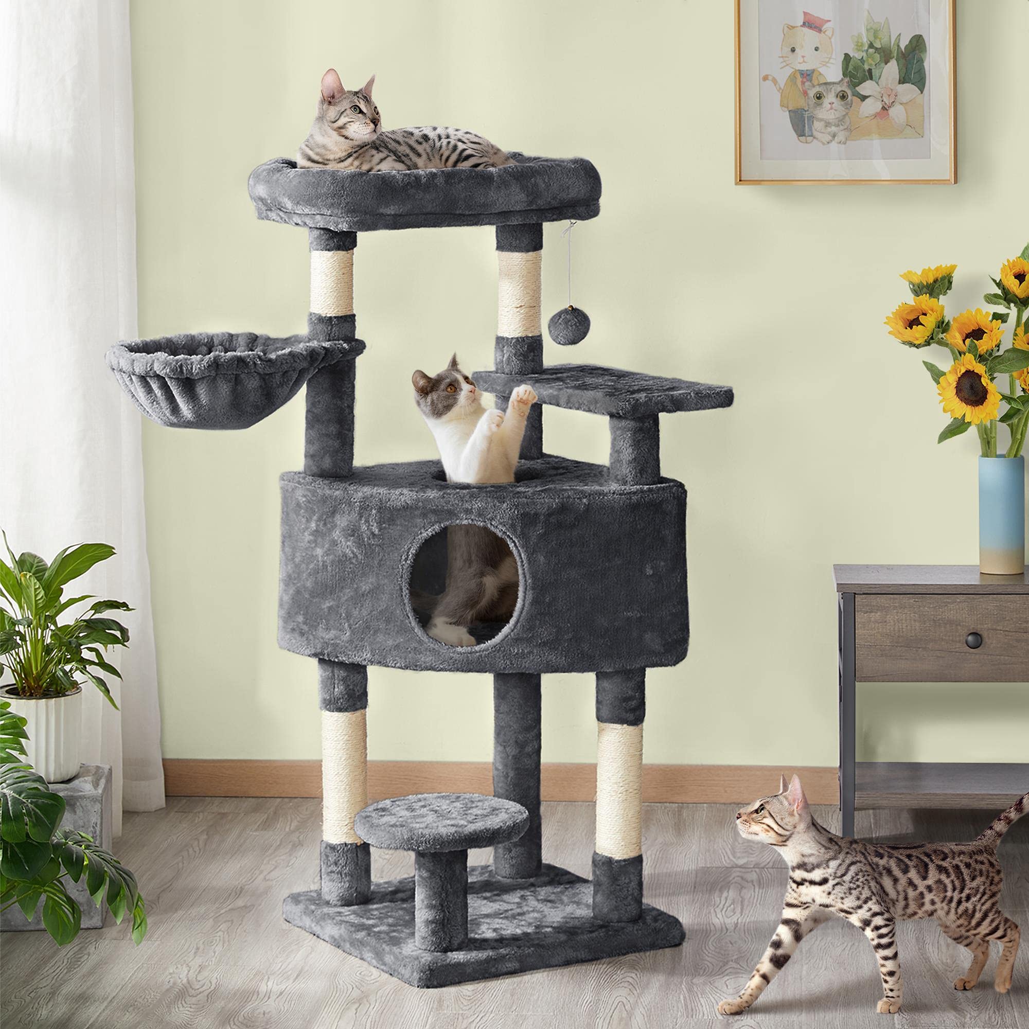 Foto 3 pulgar | Torre Para Gatos Cat Tree Yaheetech De 46 Pulgadas Con Rascadores Y Cuna - Venta Internacional.