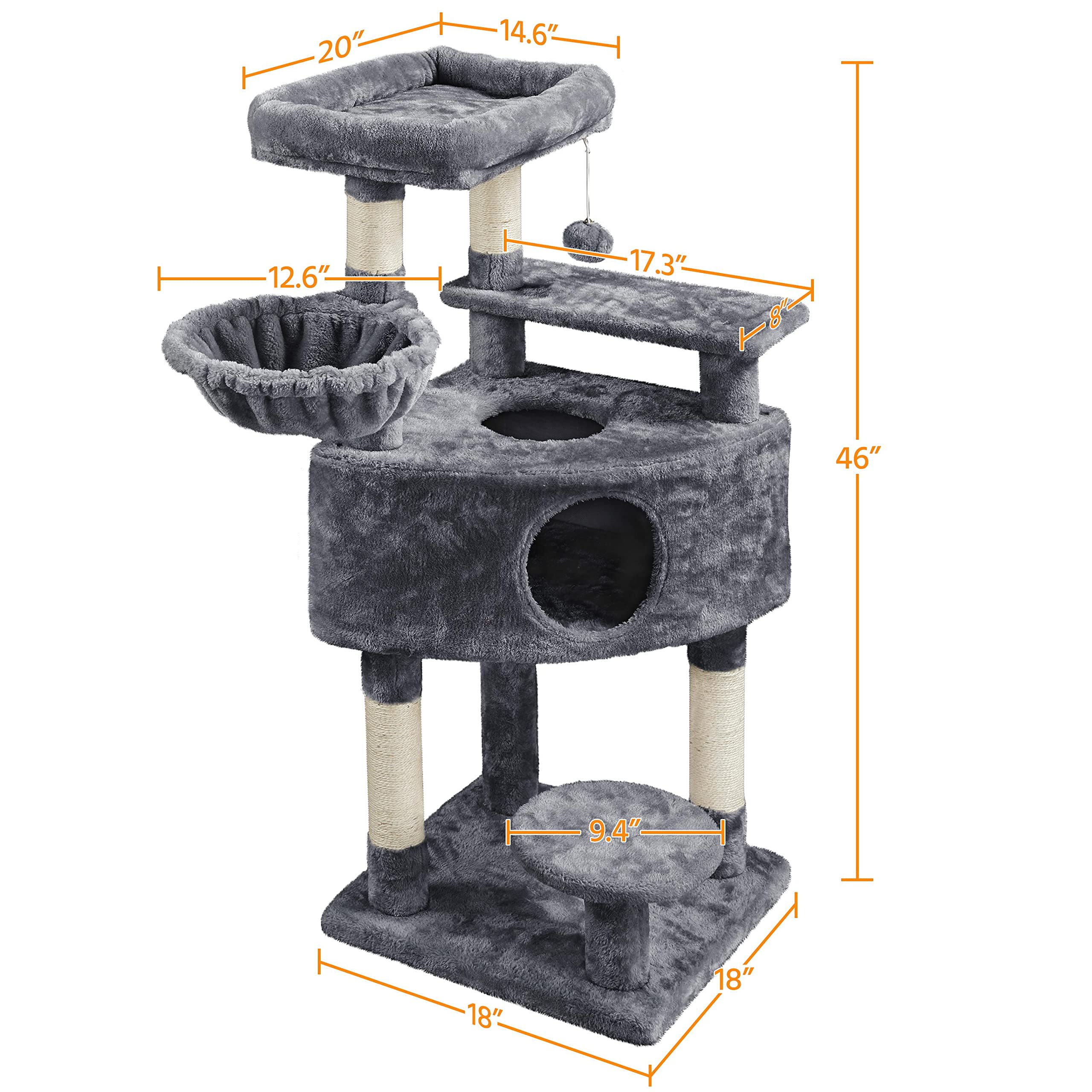 Foto 4 pulgar | Torre Para Gatos Cat Tree Yaheetech De 46 Pulgadas Con Rascadores Y Cuna - Venta Internacional.