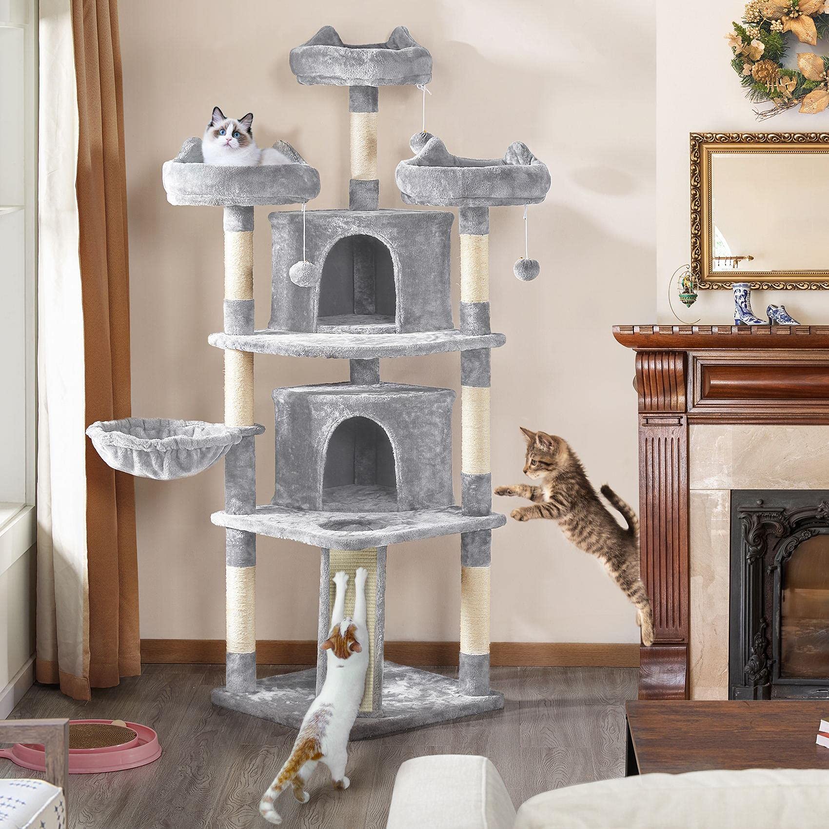 Foto 2 | Torre Grande Cat Tree Yaheetech De Varios Niveles, 174 Cm, Gris Claro - Venta Internacional.