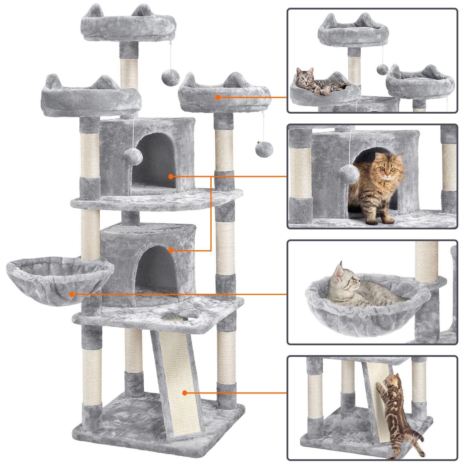 Foto 4 pulgar | Torre Grande Cat Tree Yaheetech De Varios Niveles, 174 Cm, Gris Claro - Venta Internacional.