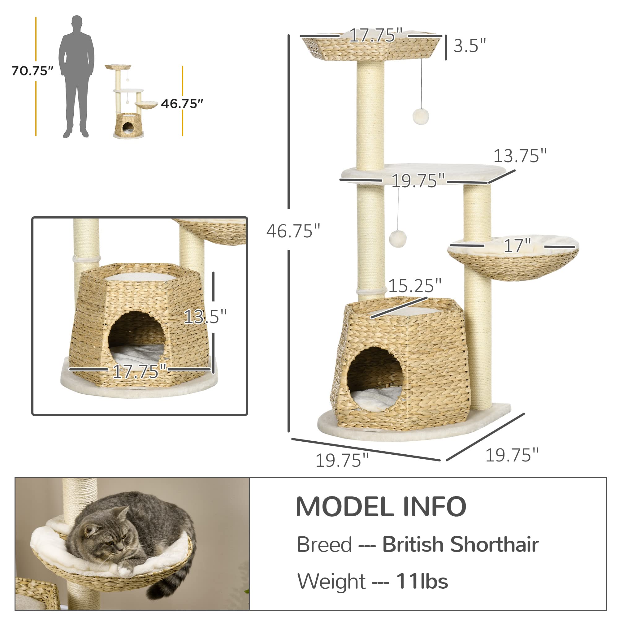 Foto 3 | Centro De Actividades Cat Tree Pawhut 47 Kitty Para Gatos De Menos De 10 Libras - Venta Internacional.
