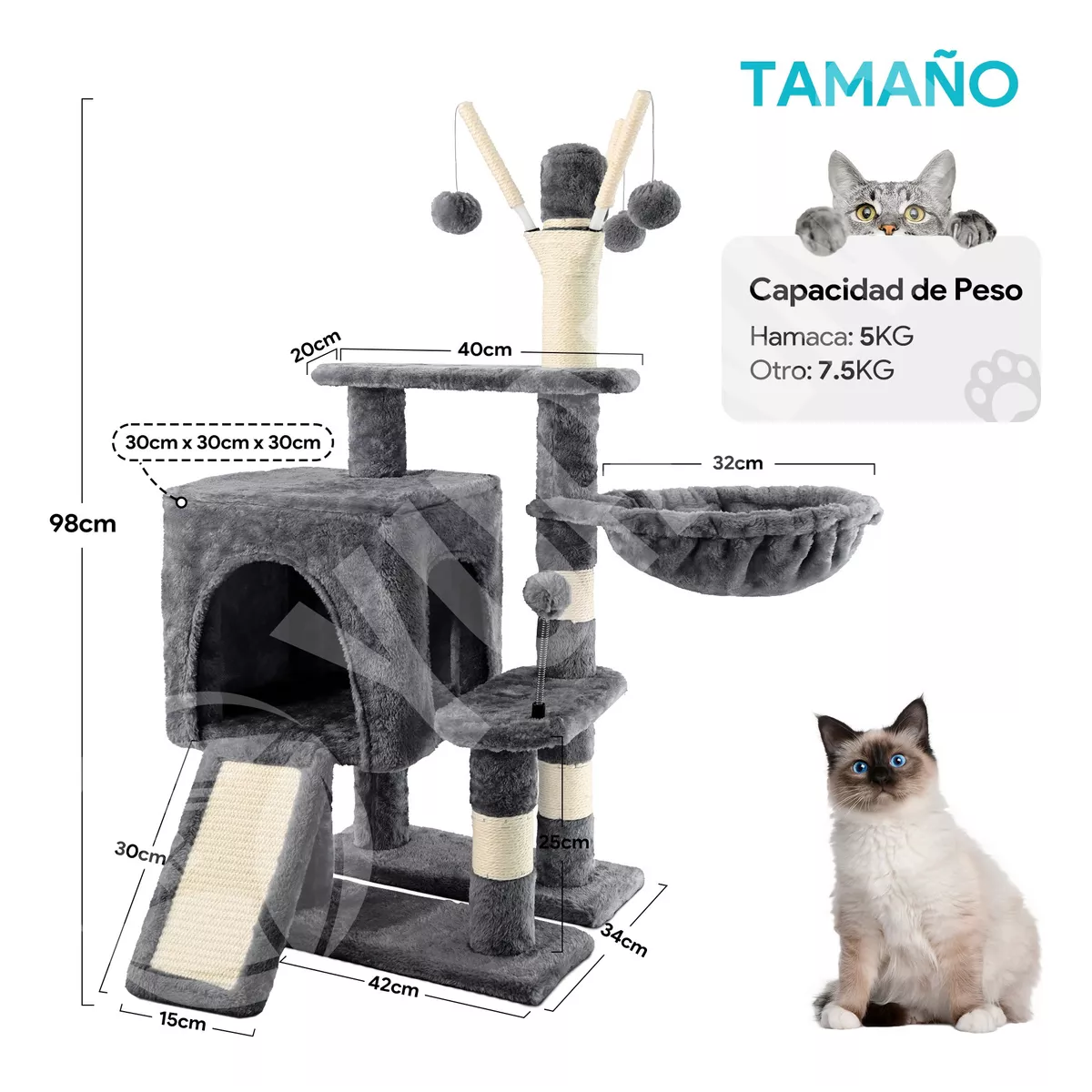 Foto 4 pulgar | Arbol Para Gato Casa Torre Rascadores Juegos  Eo Safe Imports Esi-15103 Gris