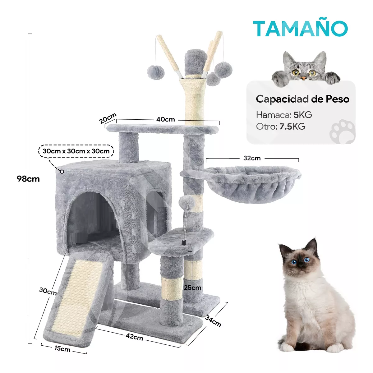 Foto 2 | Arbol Para Gato Casa Torre Rascadores Juegos Eo Safe Imports Esi-15102 Gris