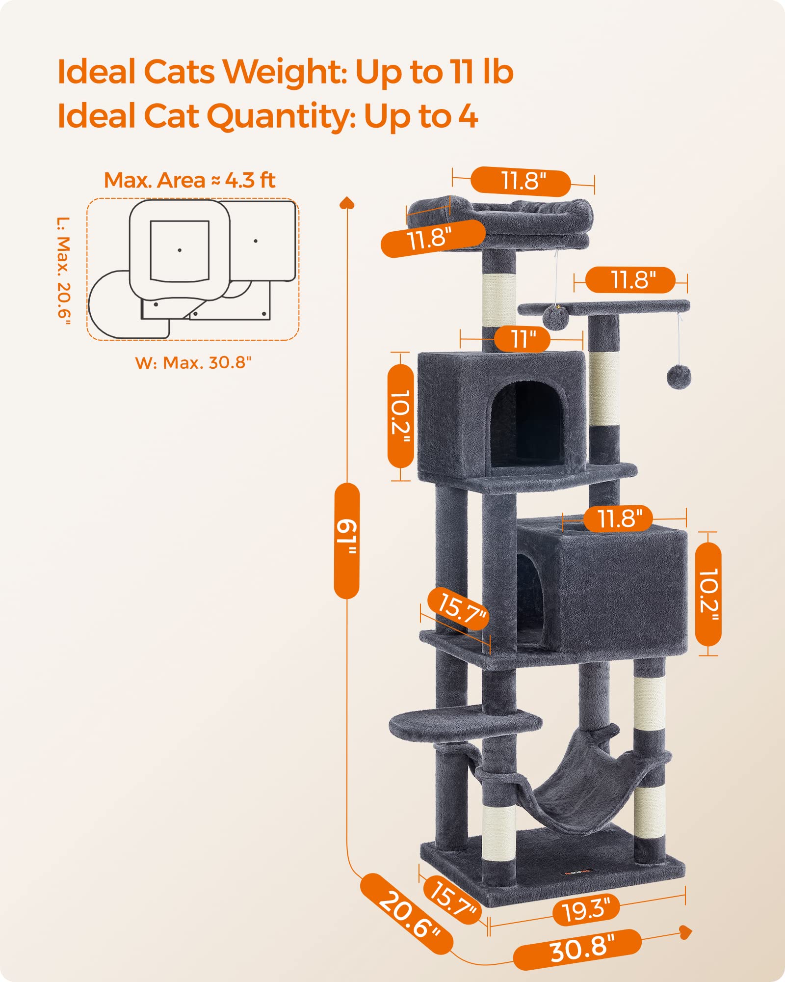Foto 7 pulgar | Torre Para Gatos Cat Tree Feandrea Para Gatos De Interior Con Rascador