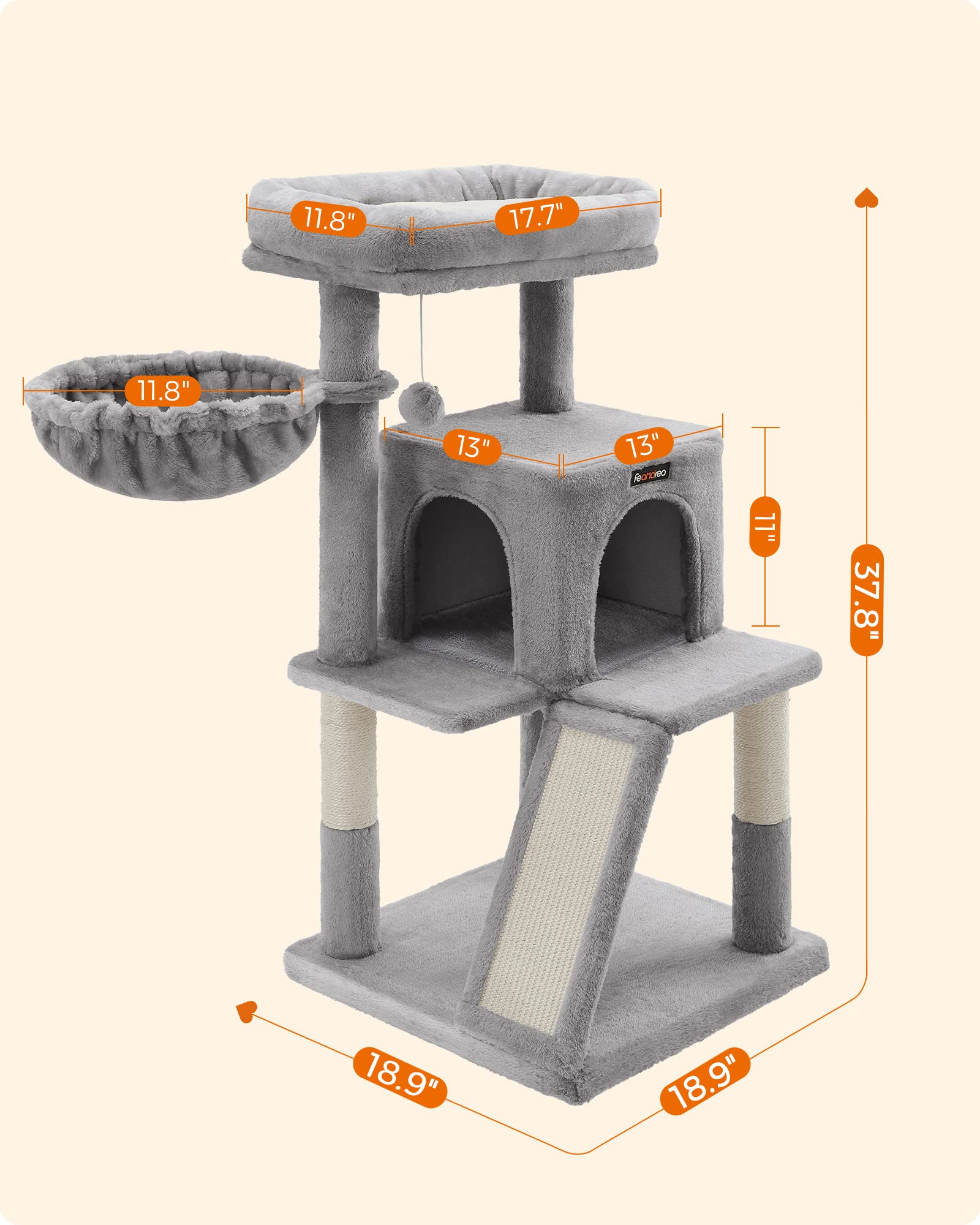 Foto 7 pulgar | Torre para Gatos Feandrea Gris con Percha Ensanchada