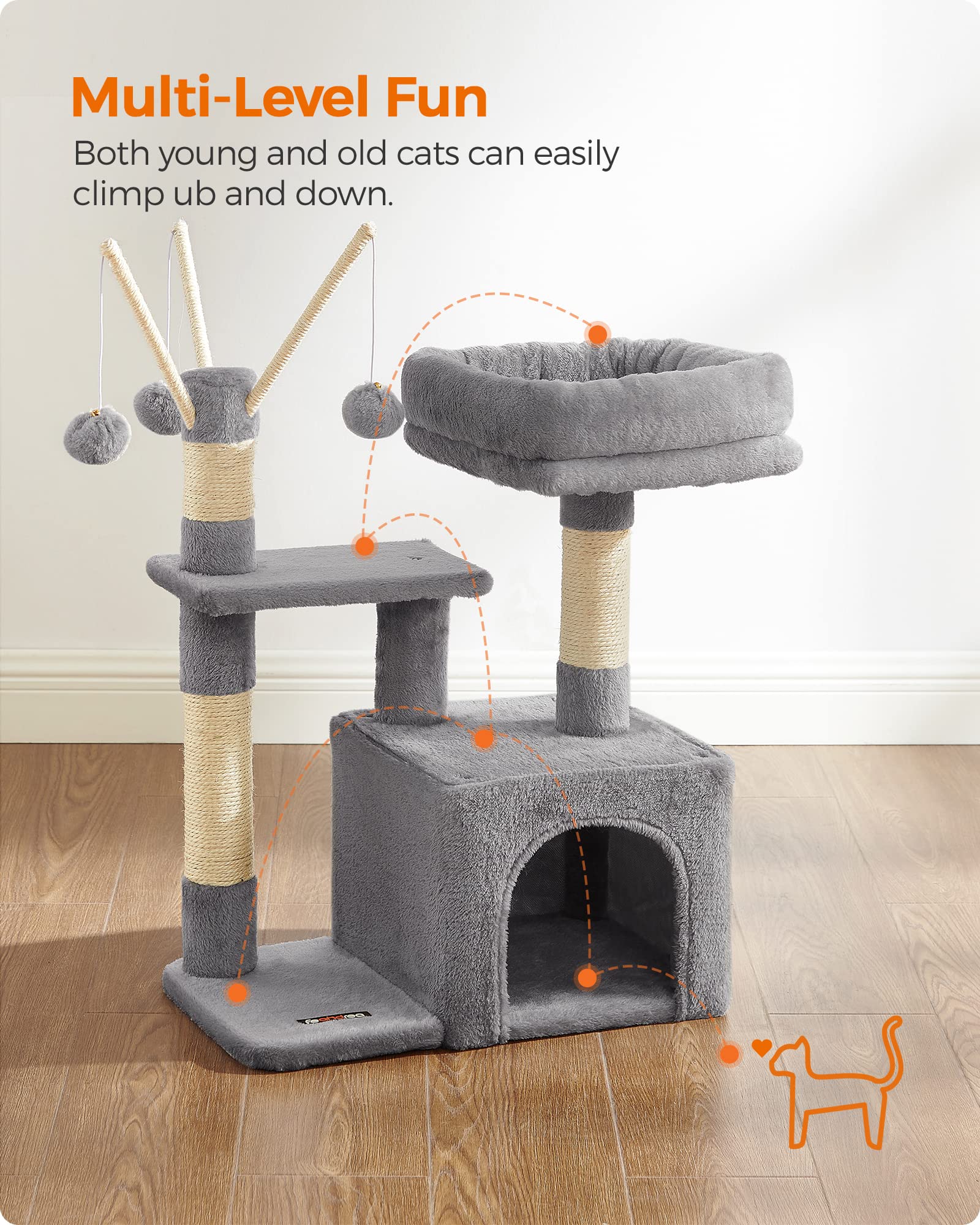 Foto 4 pulgar | Cat Tree Feandrea de Songmics Home Small Cat Tower Gris