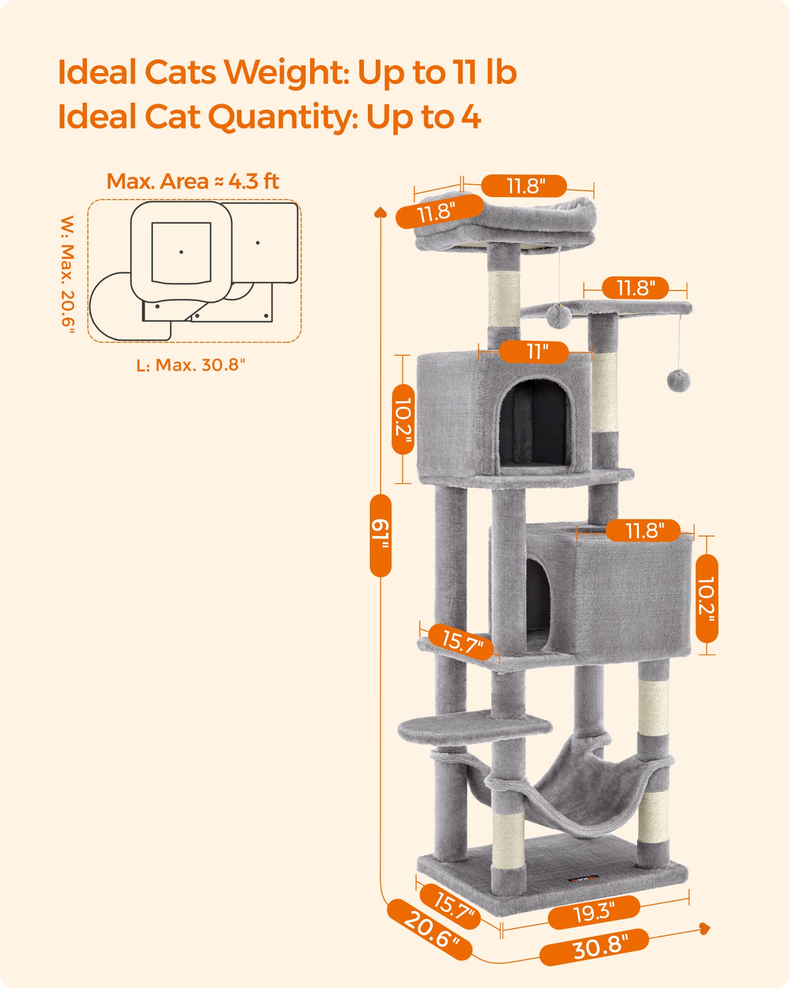 Foto 6 pulgar | Torre Para Gatos Cat Tree Feandrea Para Gatos De Interior Con Rascador