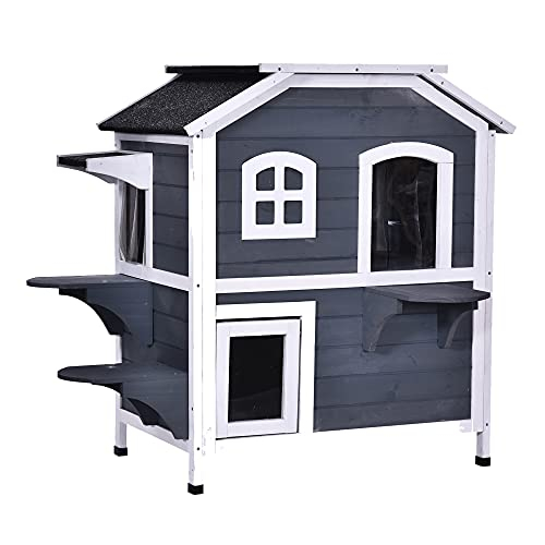 Foto 2 pulgar | Cat House Pawhut De Madera De 2 Pisos Para Interiores Y Exteriores Con Puerta De Escape - Venta Internacional.