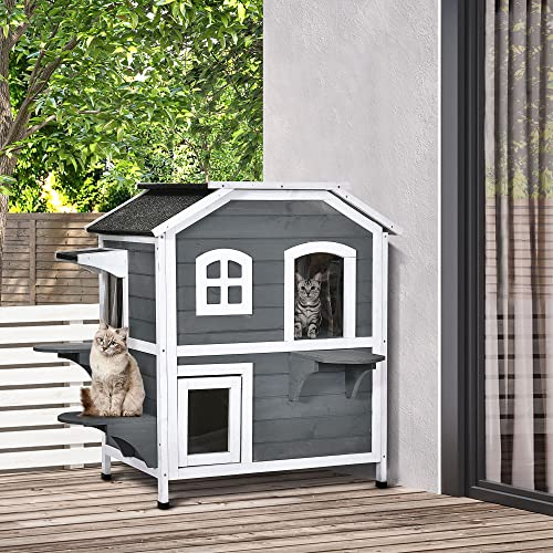 Foto 3 pulgar | Cat House Pawhut De Madera De 2 Pisos Para Interiores Y Exteriores Con Puerta De Escape - Venta Internacional.