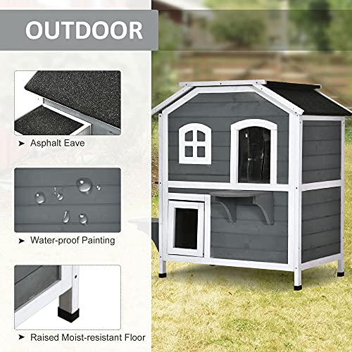 Foto 5 pulgar | Cat House Pawhut De Madera De 2 Pisos Para Interiores Y Exteriores Con Puerta De Escape - Venta Internacional.