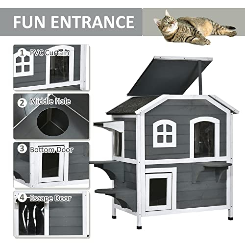 Foto 6 pulgar | Cat House Pawhut De Madera De 2 Pisos Para Interiores Y Exteriores Con Puerta De Escape - Venta Internacional.