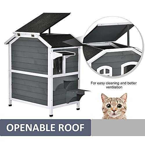 Foto 7 | Cat House Pawhut De Madera De 2 Pisos Para Interiores Y Exteriores Con Puerta De Escape - Venta Internacional.