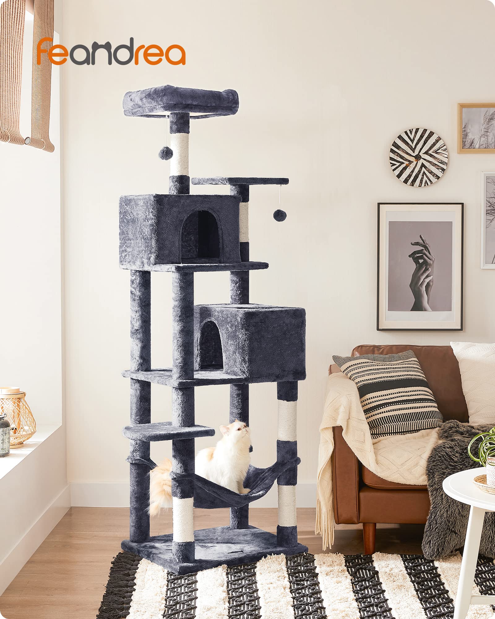 Foto 3 pulgar | Torre Para Gatos Cat Tree Feandrea De 190 Cm Con 2 Perchas Y 2 Cuevas - Venta Internacional.