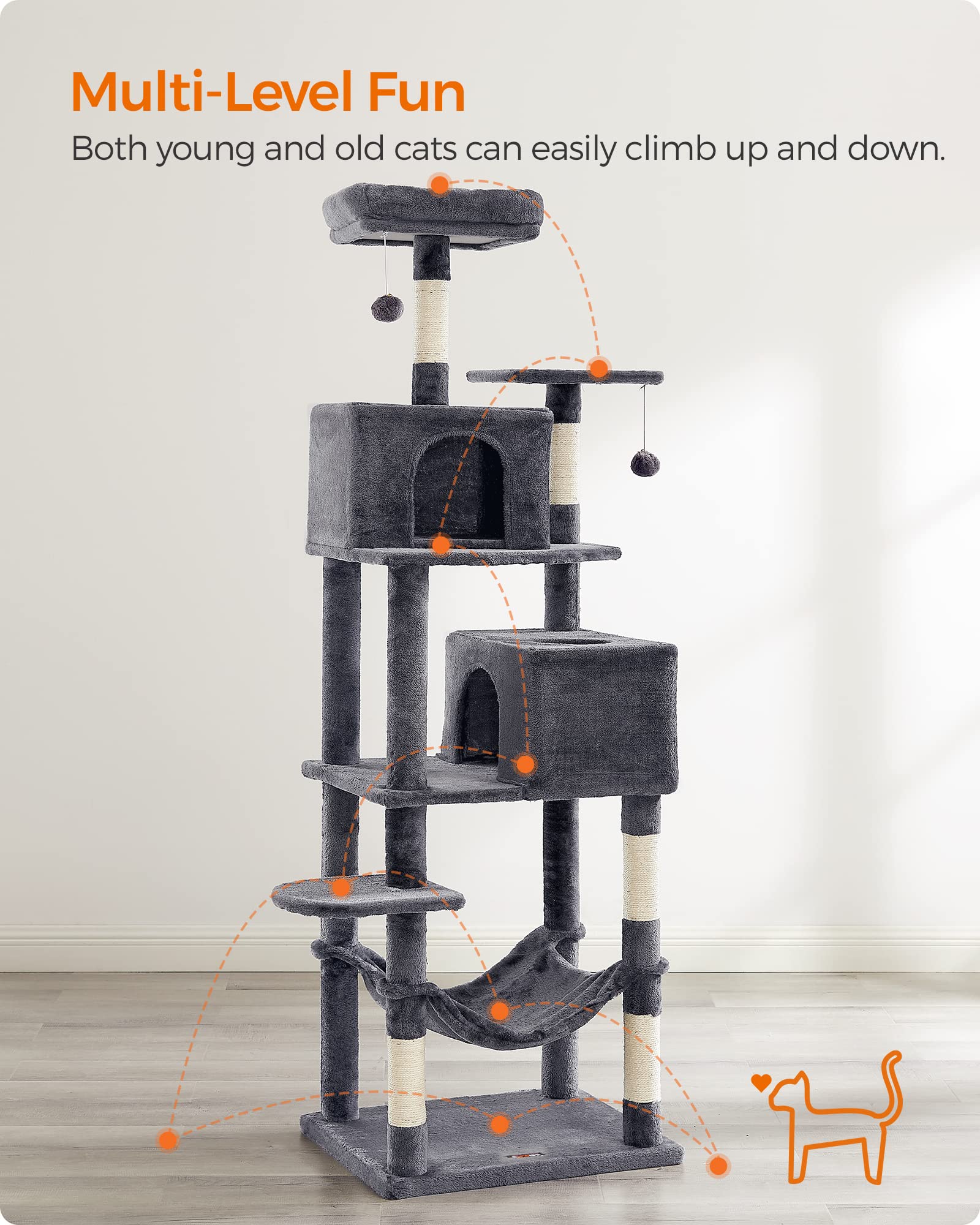 Foto 4 pulgar | Torre Para Gatos Cat Tree Feandrea De 190 Cm Con 2 Perchas Y 2 Cuevas - Venta Internacional.