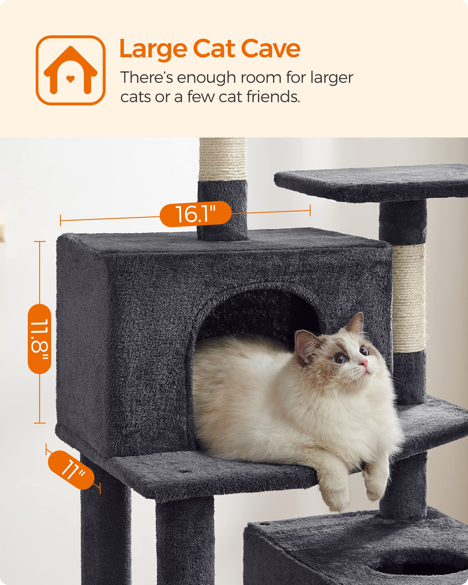 Foto 5 | Torre Para Gatos Cat Tree Feandrea De 190 Cm Con 2 Perchas Y 2 Cuevas - Venta Internacional.