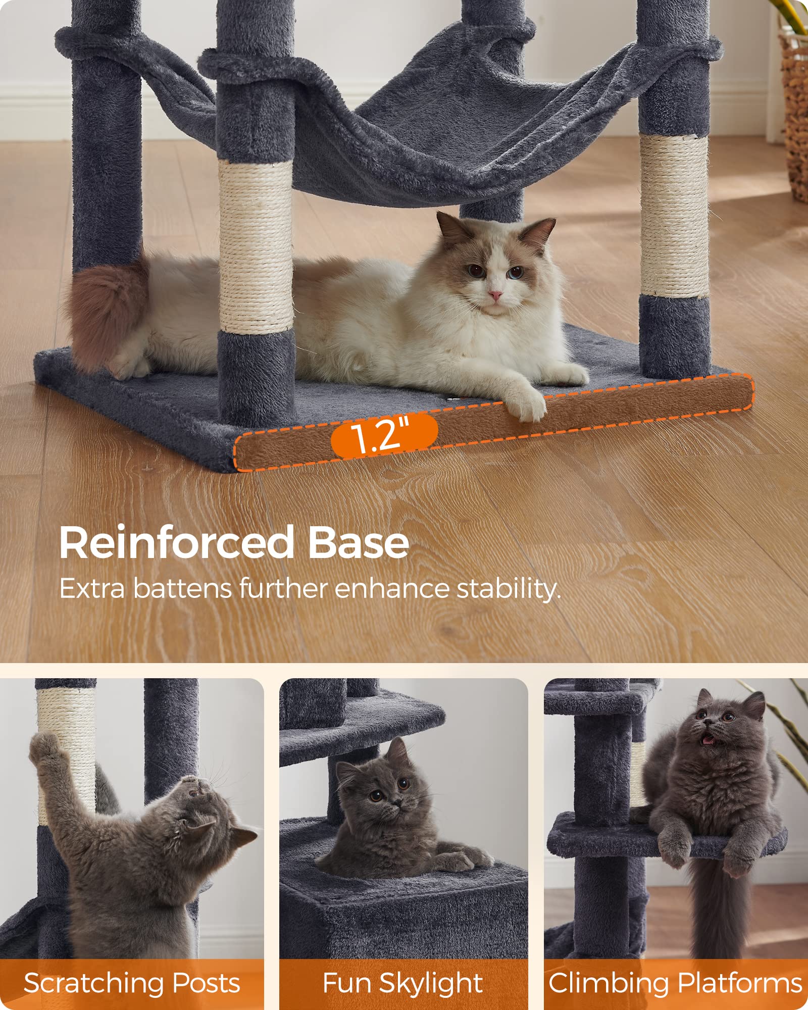 Foto 8 pulgar | Torre Para Gatos Cat Tree Feandrea De 190 Cm Con 2 Perchas Y 2 Cuevas - Venta Internacional.