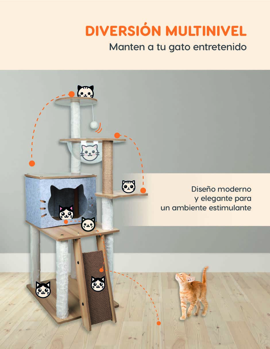 Foto 6 pulgar | Mueble Rascador Poli Pets Burmes Color - Gris