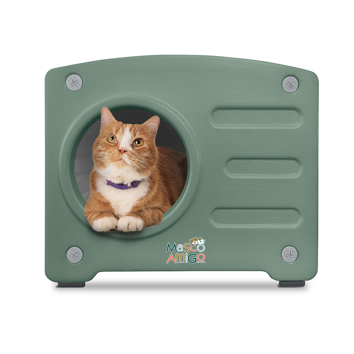 Casa Para Gatos Con Rascador Mascoamigo Color Verde 56x44x40 Cm