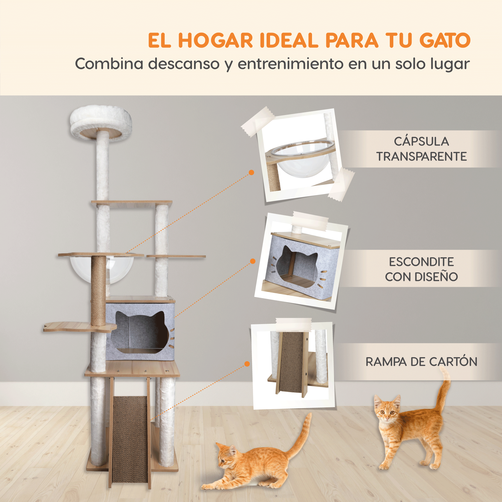 Foto 5 pulgar | Mueble Rascador Para Gato Savannah Poli Pets Color Gris