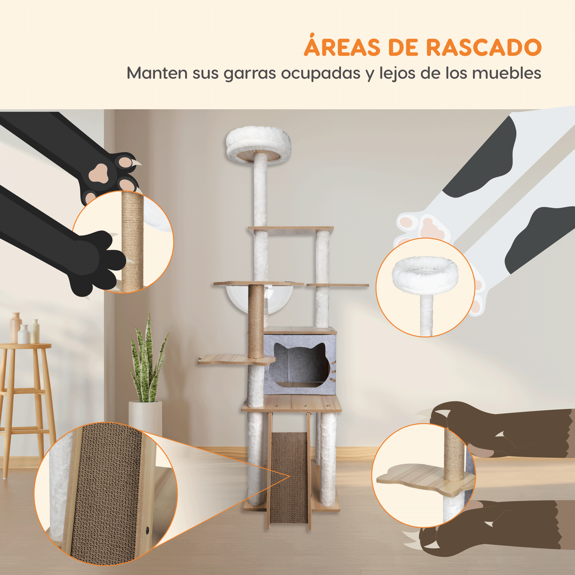 Foto 8 pulgar | Mueble Rascador Para Gato Savannah Poli Pets Color Gris