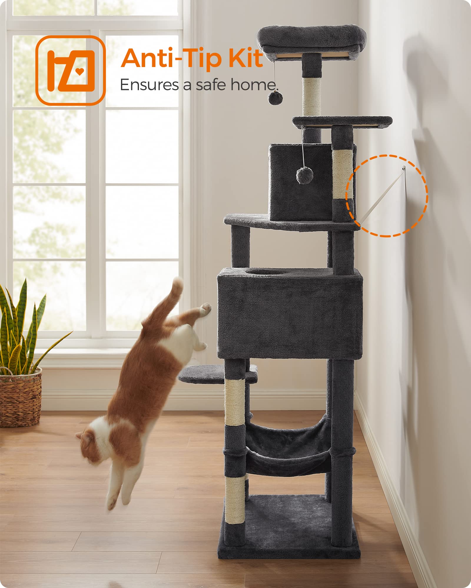 Foto 8 | Torre Para Gatos Cat Tree Feandrea Para Interiores Con Rascadores, Color Gris