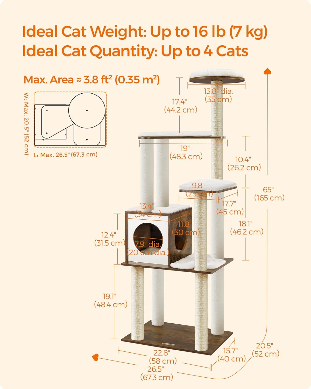 Foto 4 pulgar | Árbol Para Gatos Feandrea Feandrea, Varios Niveles, Rústico, Marrón, 20 Kg