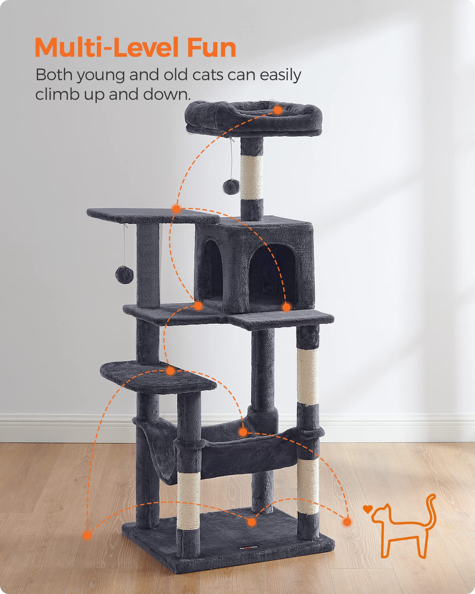 Foto 4 pulgar | Torre Para Gatos Feandrea Cat Tree, 143 Cm, Con Rascadores Y Hamaca