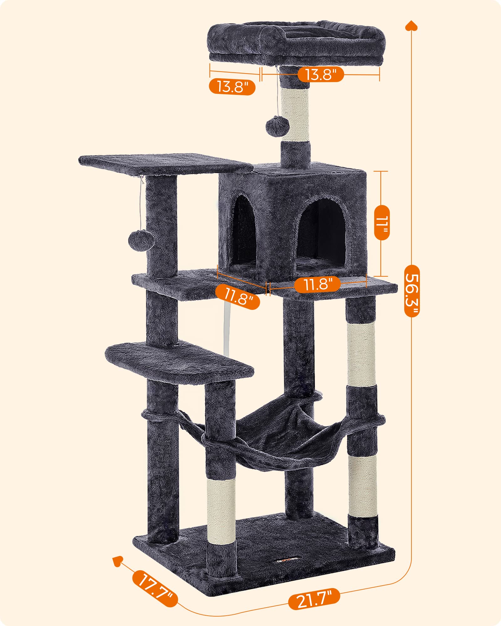 Foto 8 pulgar | Torre Para Gatos Feandrea Cat Tree, 143 Cm, Con Rascadores Y Hamaca