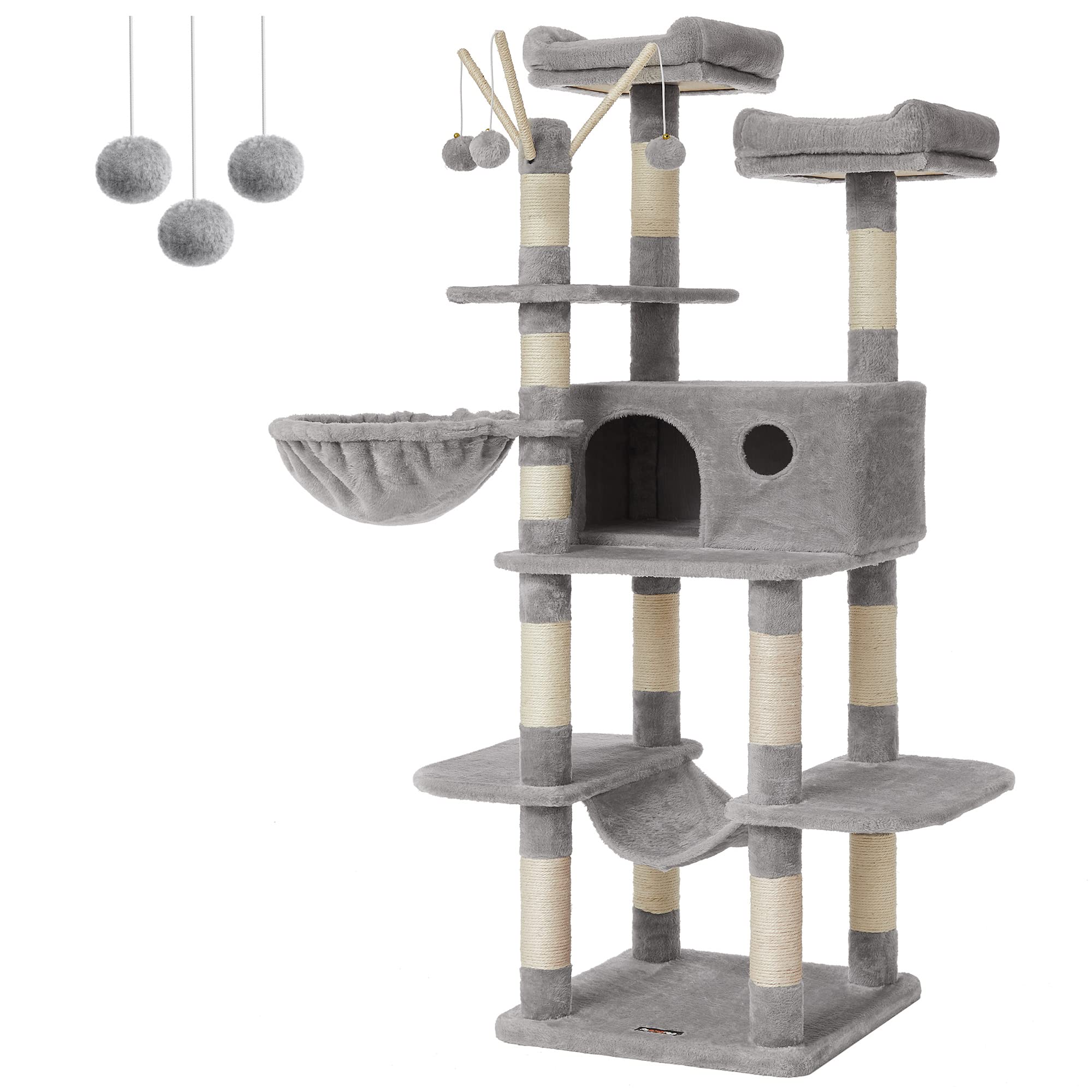 Torre Grande Para Gatos Cat Tree Feandrea, 164,1 Cm, Con Hamaca, Gris Claro