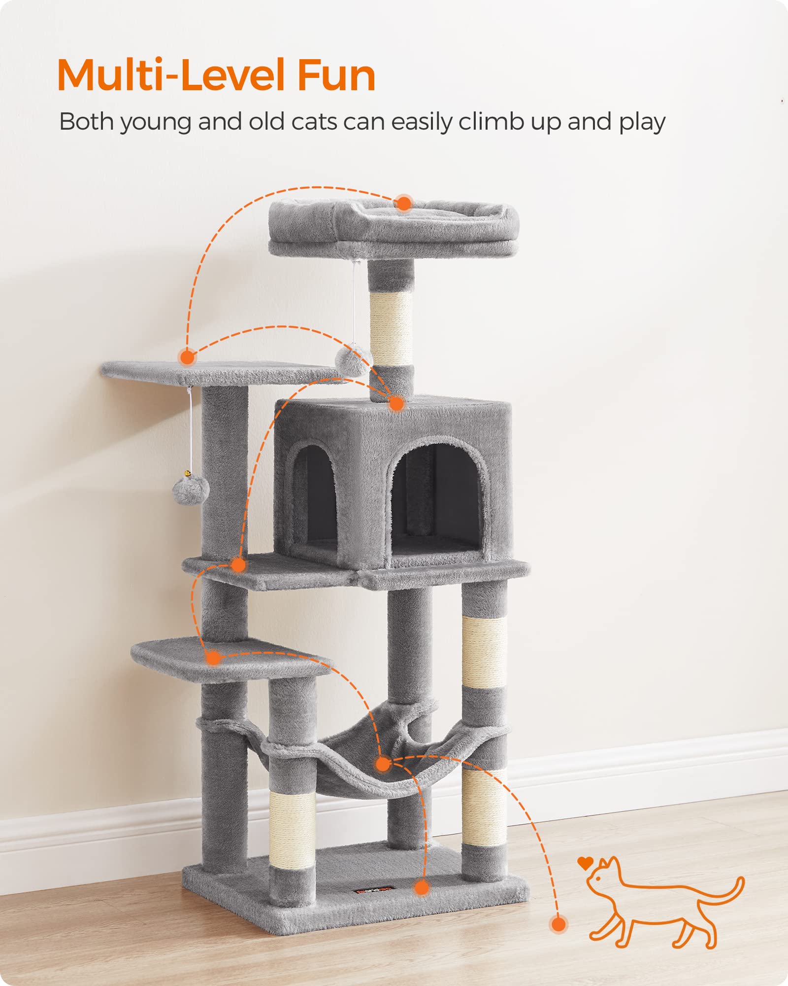 Foto 4 pulgar | Torre Para Gatos Feandrea Cat Tree De 112 Cm Con Rascadores Y Hamaca