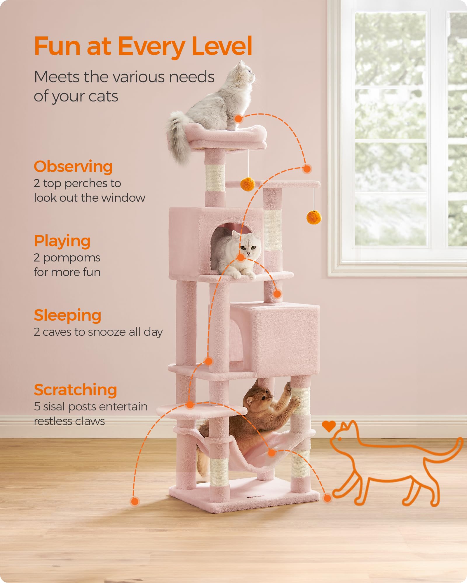 Foto 5 pulgar | Torre Para Gatos Cat Tree Feandrea Para Gatos De Interior Con Rascador - Venta Internacional.