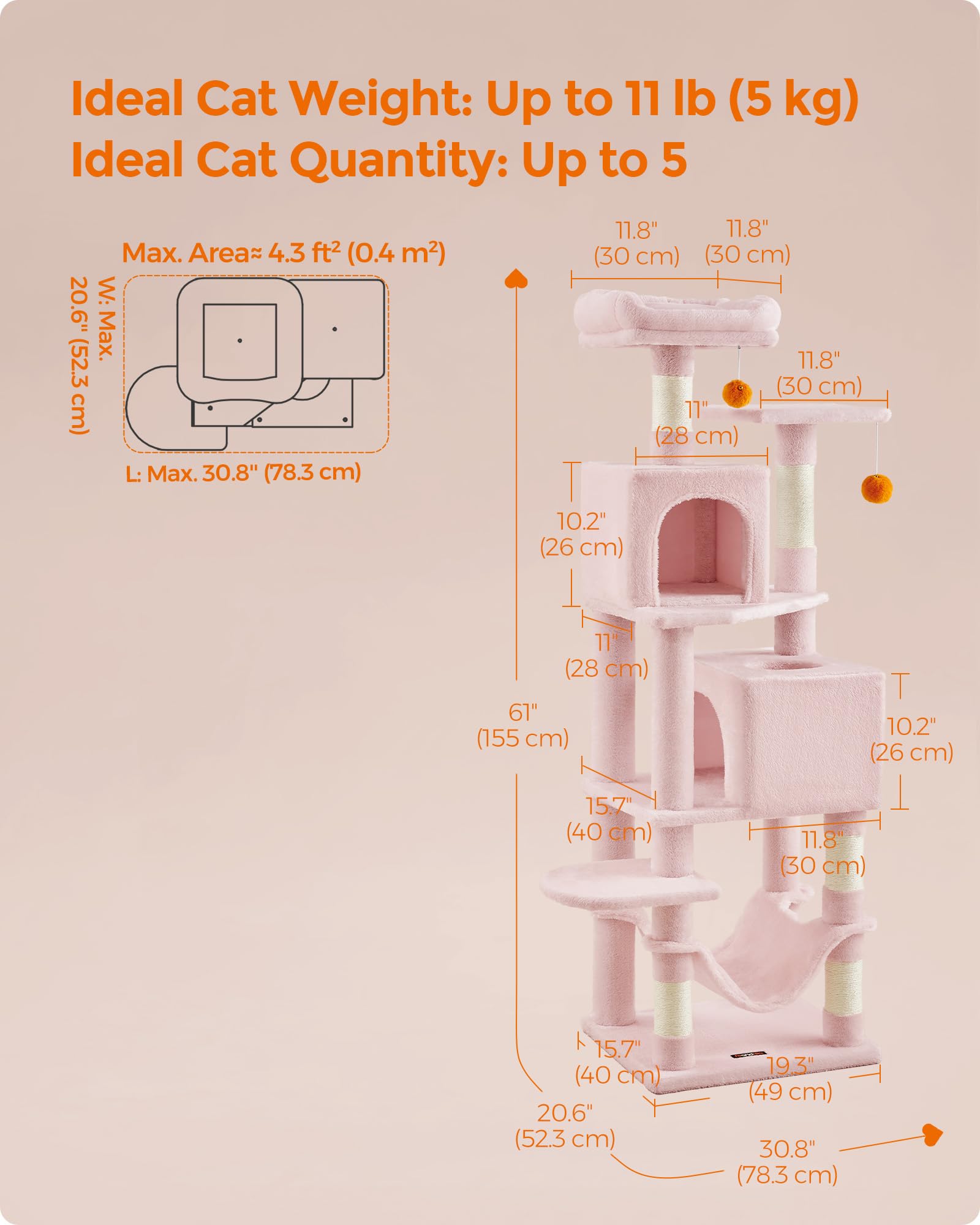 Foto 6 pulgar | Torre Para Gatos Cat Tree Feandrea Para Gatos De Interior Con Rascador - Venta Internacional.