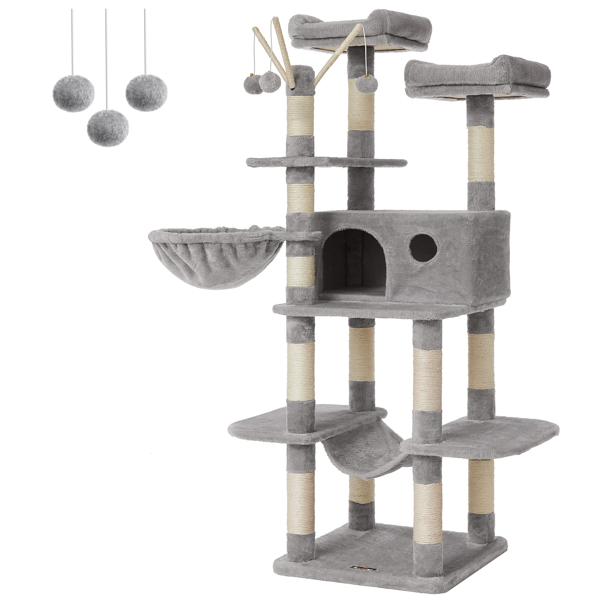 Torre Grande Para Gatos Cat Tree Feandrea, 164,1 Cm, Con Hamaca, Gris Claro - Venta Internacional.