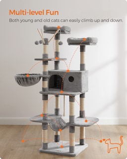 Foto 3 | Torre Grande Para Gatos Cat Tree Feandrea, 164,1 Cm, Con Hamaca, Gris Claro - Venta Internacional.