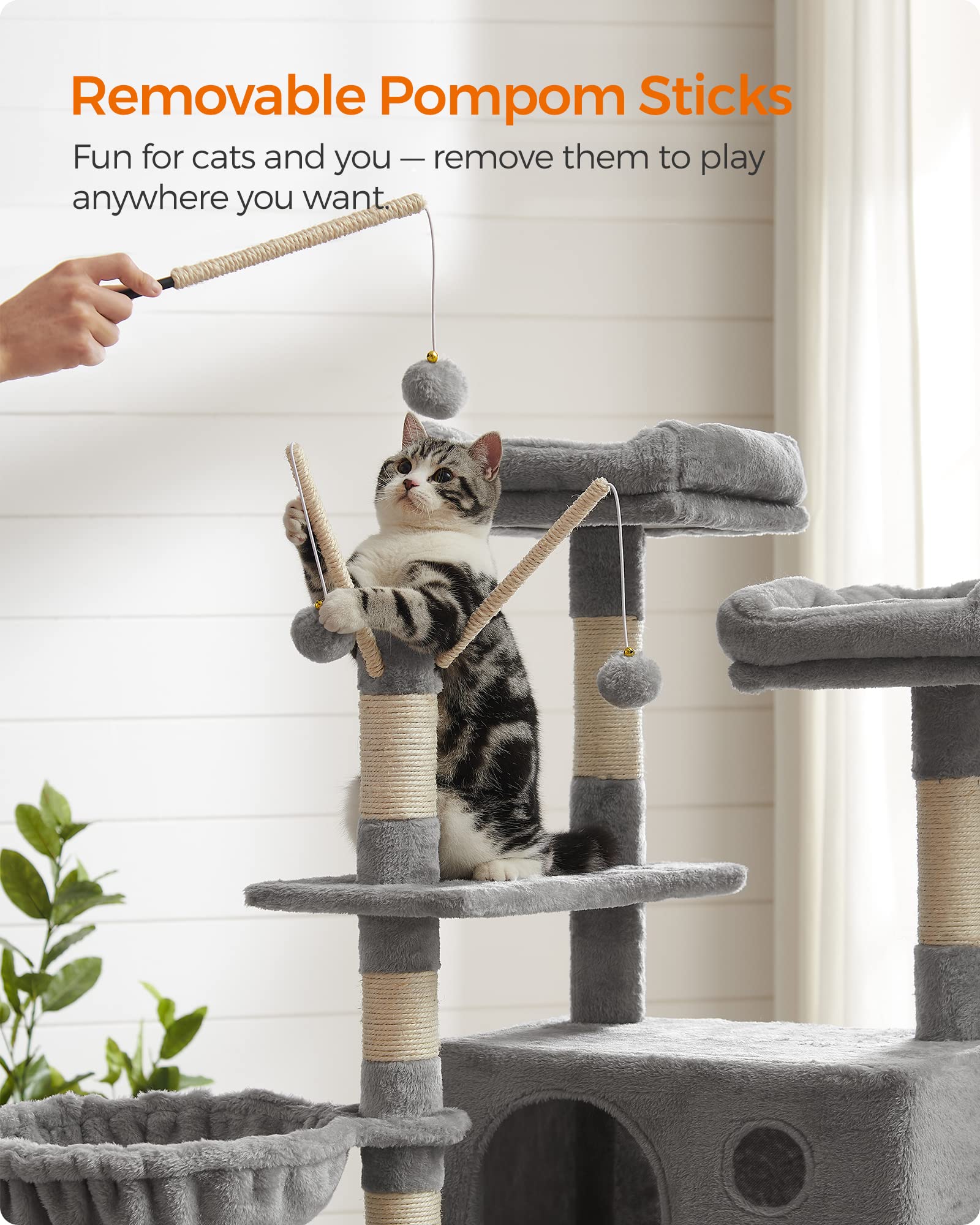 Foto 5 | Torre Grande Para Gatos Cat Tree Feandrea, 164,1 Cm, Con Hamaca, Gris Claro - Venta Internacional.