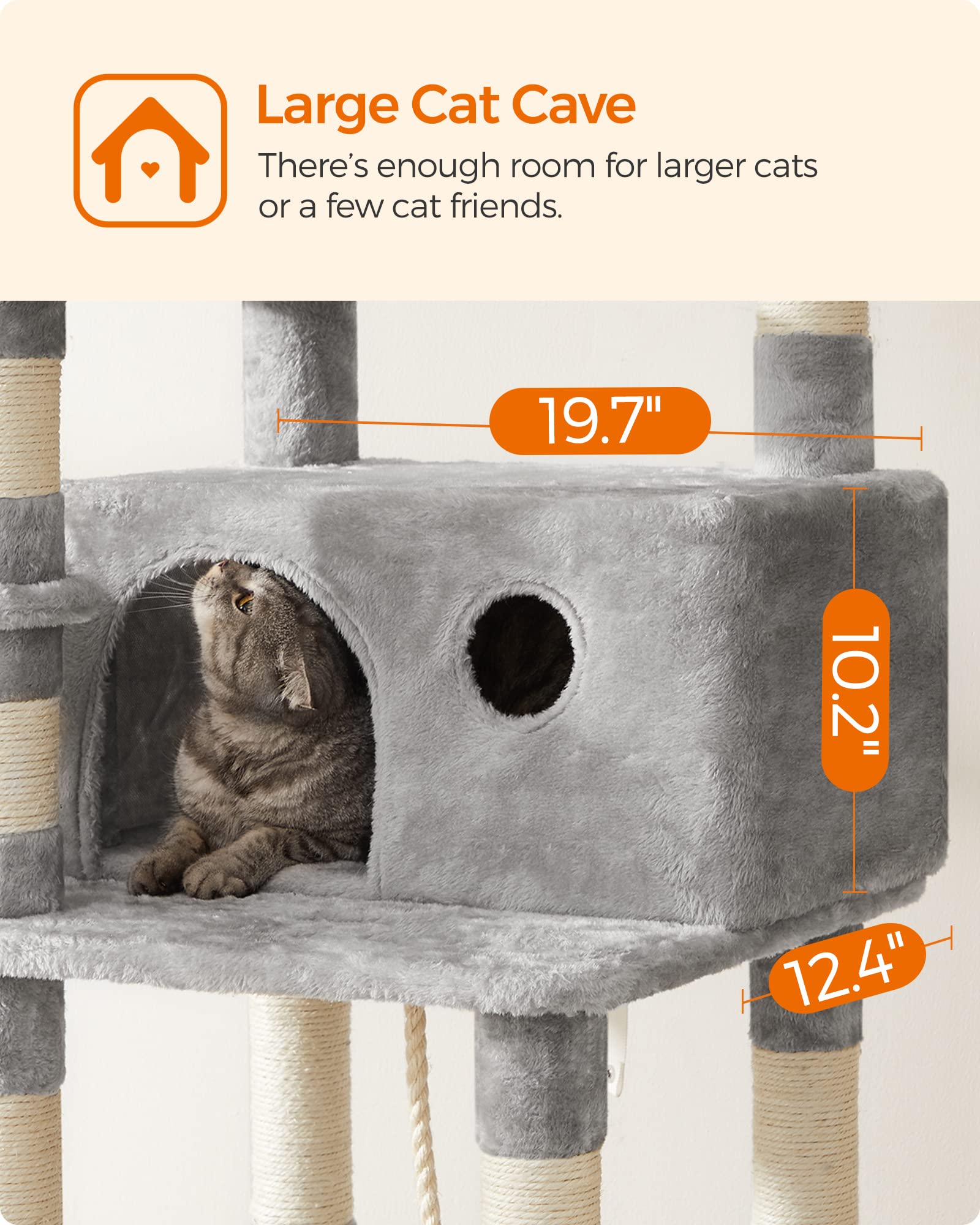 Foto 8 pulgar | Torre Grande Para Gatos Cat Tree Feandrea, 164,1 Cm, Con Hamaca, Gris Claro - Venta Internacional.