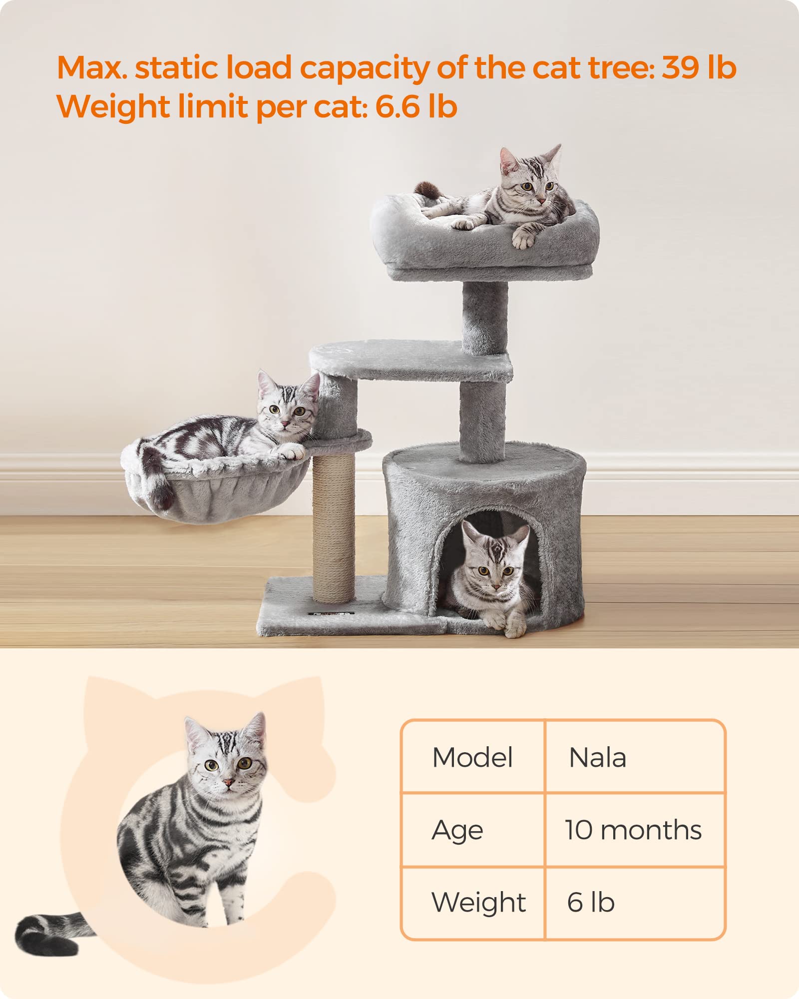 Foto 4 pulgar | Torre Pequeña Cat Tree Feandrea Upct59w Con Rascador - Venta Internacional.