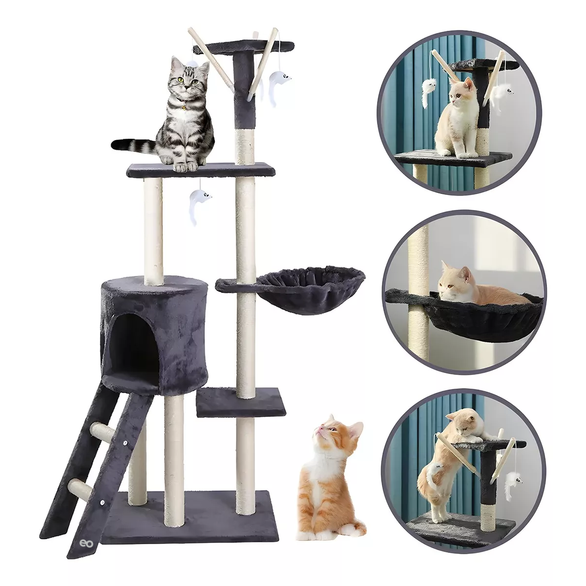 Foto 4 pulgar | Árbol Trepador Rascador De 138 Cm Para Gatos Eo Safe Imports Esi-15104-1 Multicolor