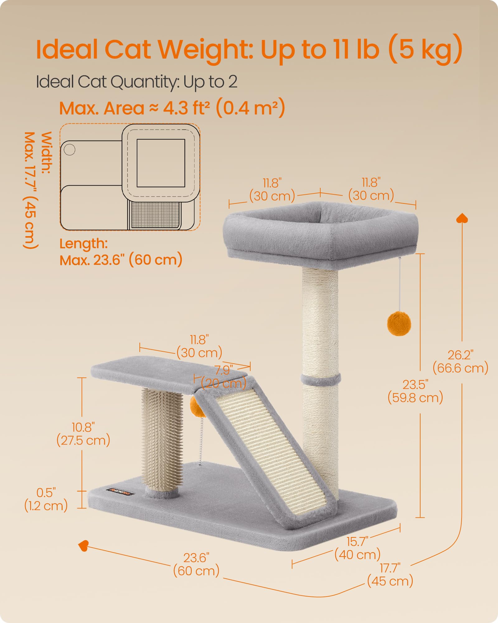 Foto 7 pulgar | Rascador Multifuncional Para Gatos Feandrea Con Cama Y Rampa - Venta Internacional.