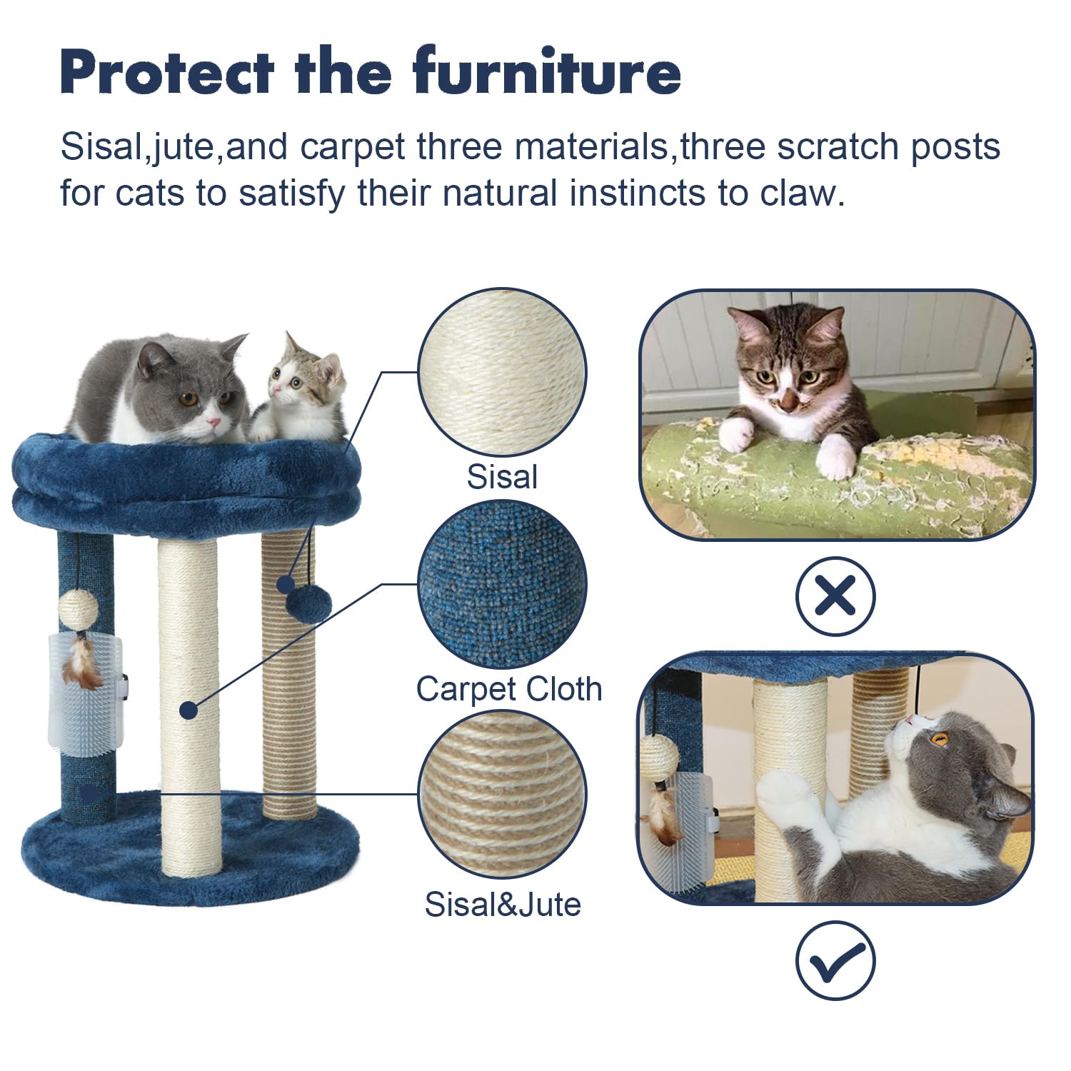 Foto 4 pulgar | Arañador Para Gatos Mecool Con Cama Blanda En Forma De Torre, Azul - Venta Internacional.