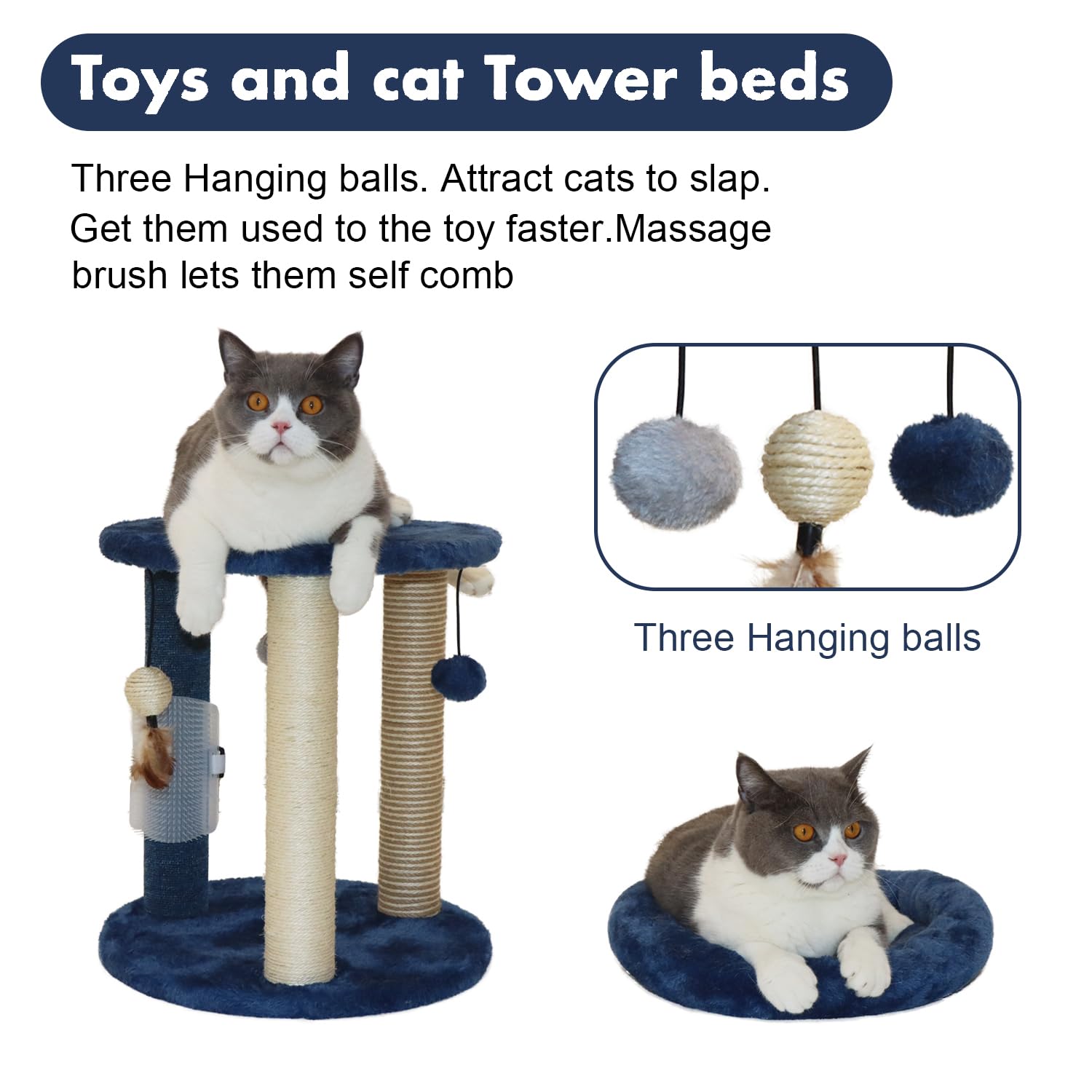 Foto 7 pulgar | Arañador Para Gatos Mecool Con Cama Blanda En Forma De Torre, Azul - Venta Internacional.