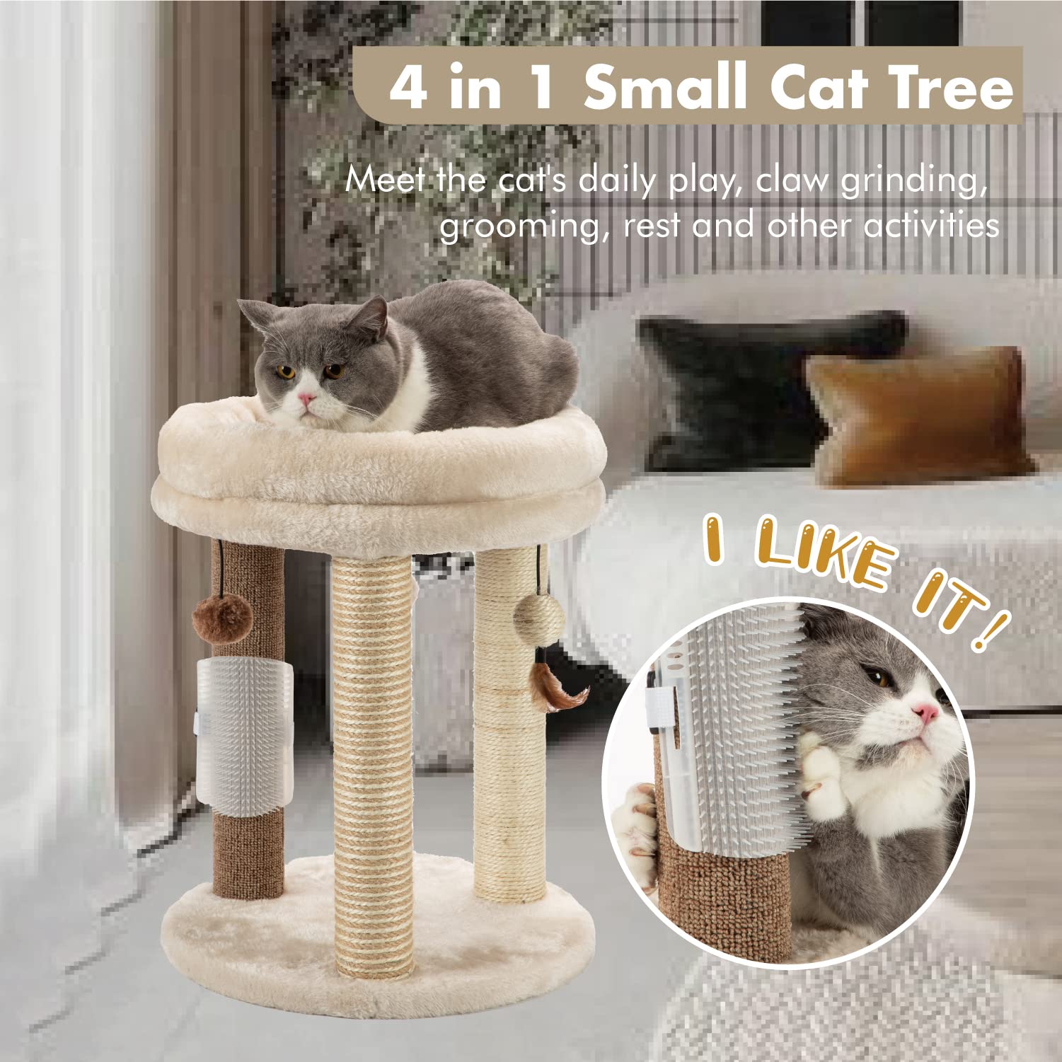 Foto 3 pulgar | Cat Tree Mecool 4 En 1 Con Rascador, Cama, Juguetes Y Cepillo - Venta Internacional.