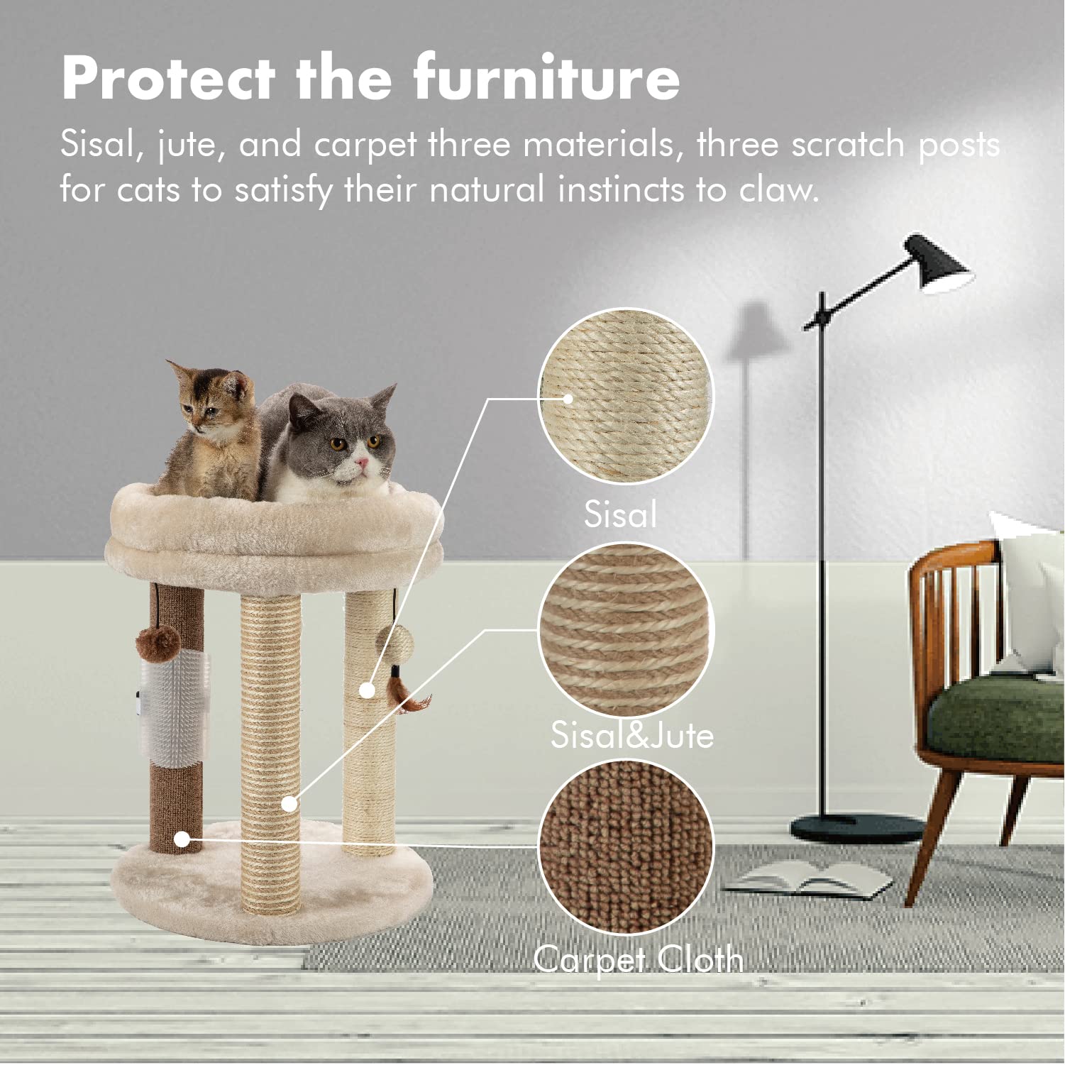 Foto 3 | Cat Tree Mecool 4 En 1 Con Rascador, Cama, Juguetes Y Cepillo - Venta Internacional.